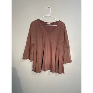 Altar’d State Brown V-Neck Bell Sleeve Top